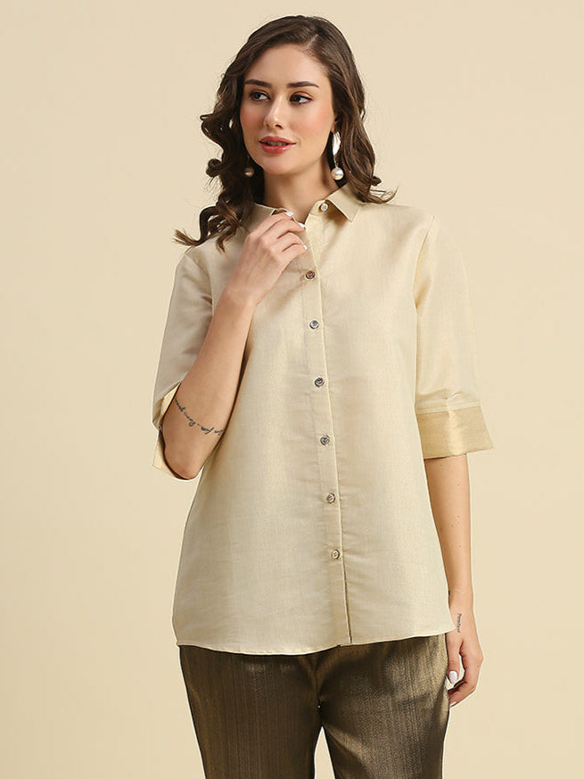 Solid Metallic Off White Shirt