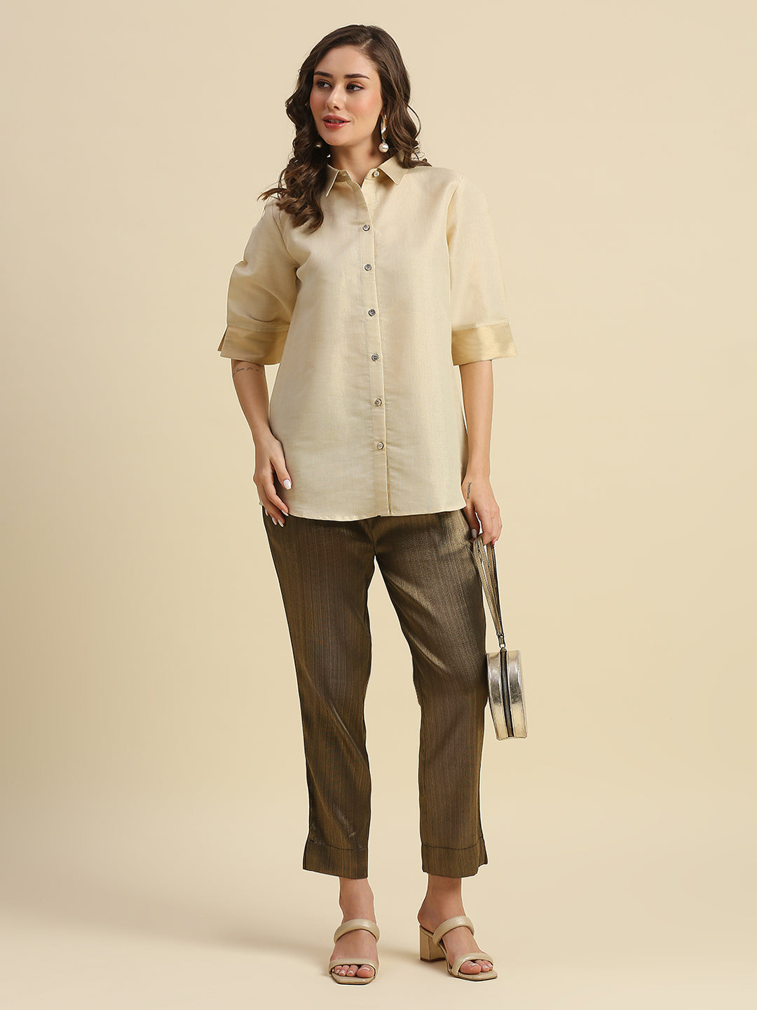 Solid Metallic Off White Shirt