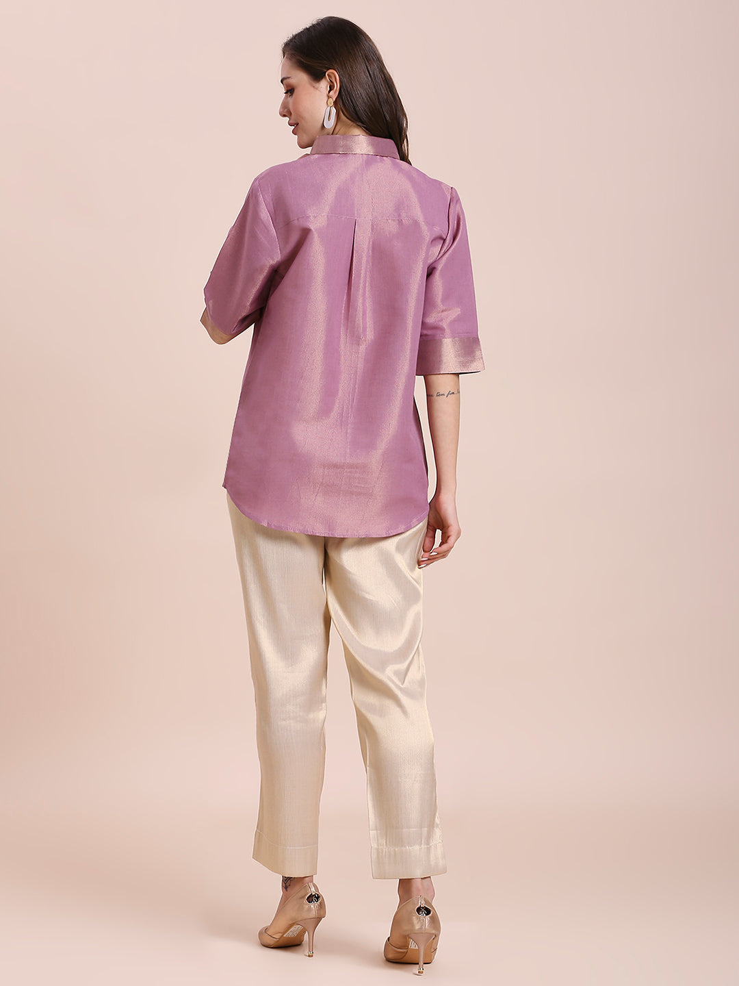 Mauve Solid Colored Metallic Shirt