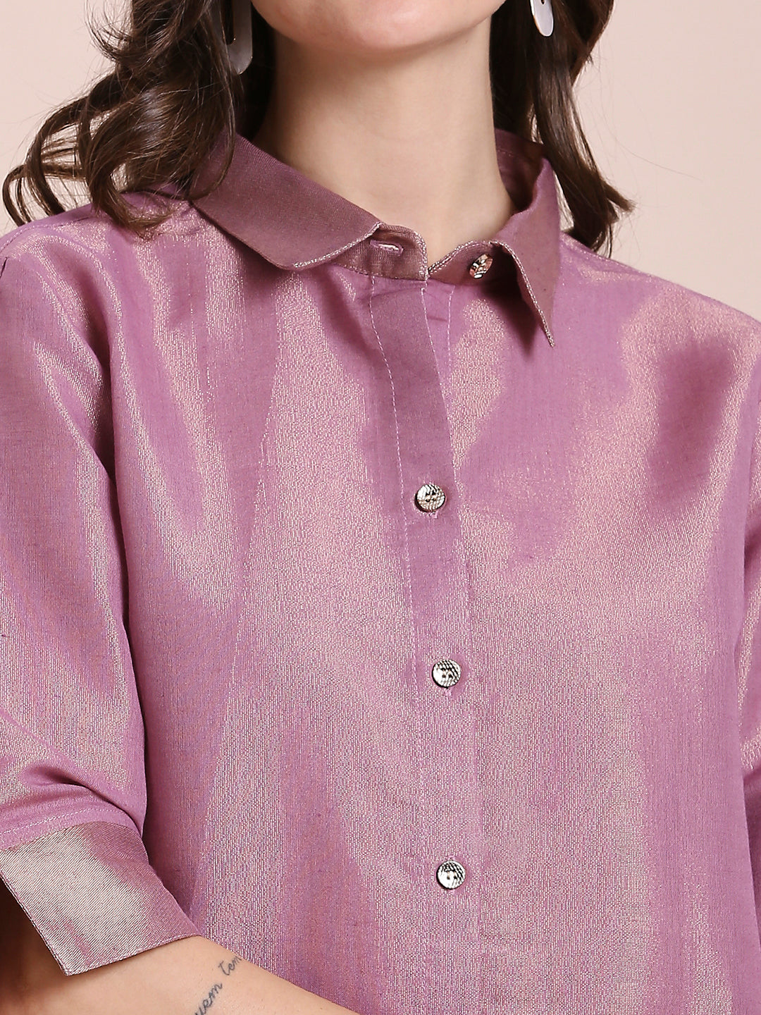 Mauve Solid Colored Metallic Shirt