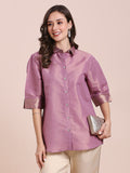 Mauve Solid Colored Metallic Shirt