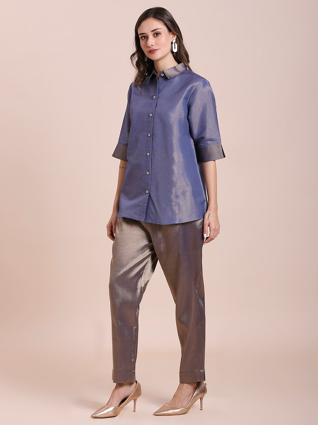 Navy Solid Colored Metallic Shirt