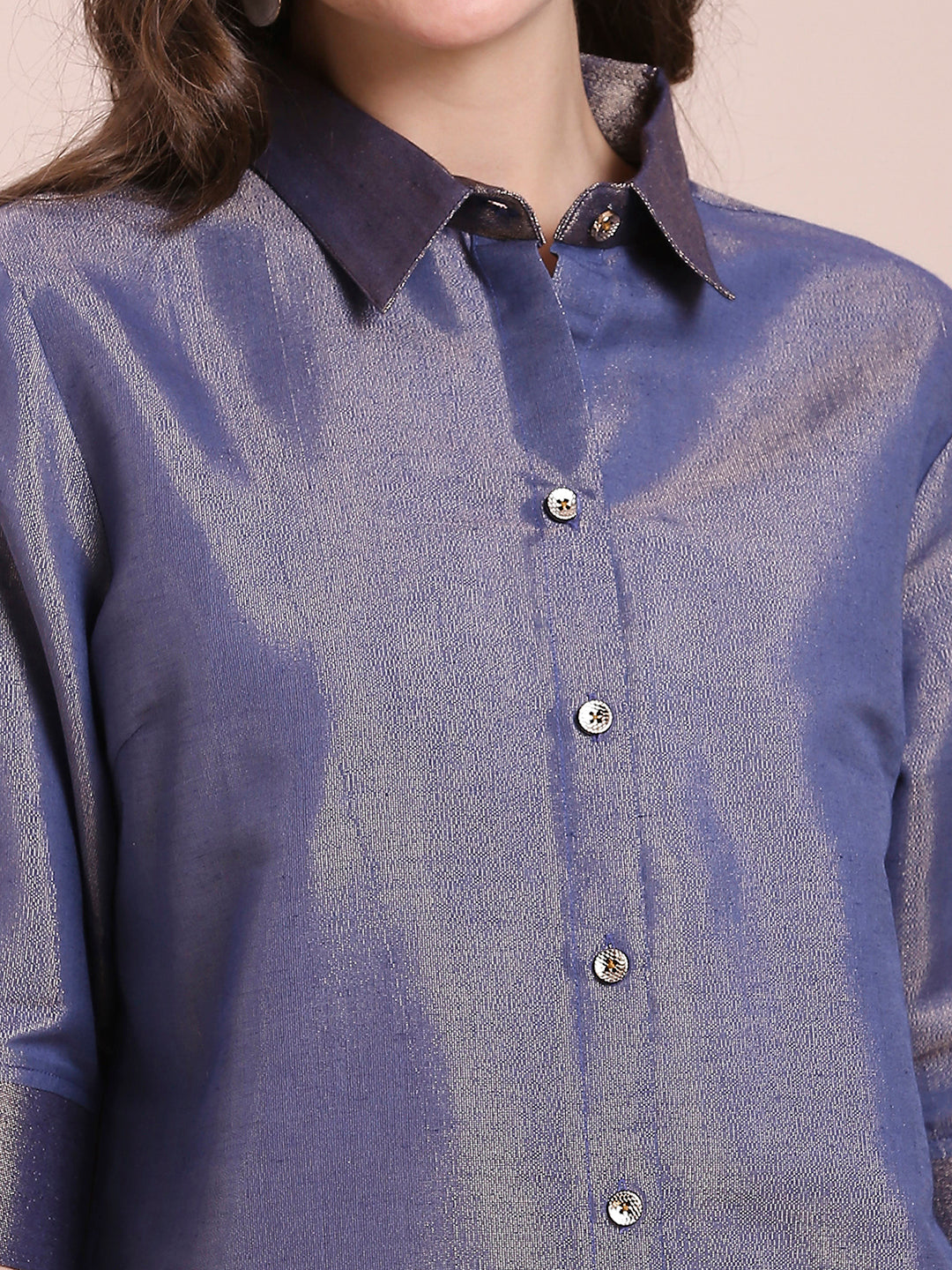 Navy Solid Colored Metallic Shirt