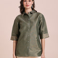 Solid Metallic Olive Green Shirt