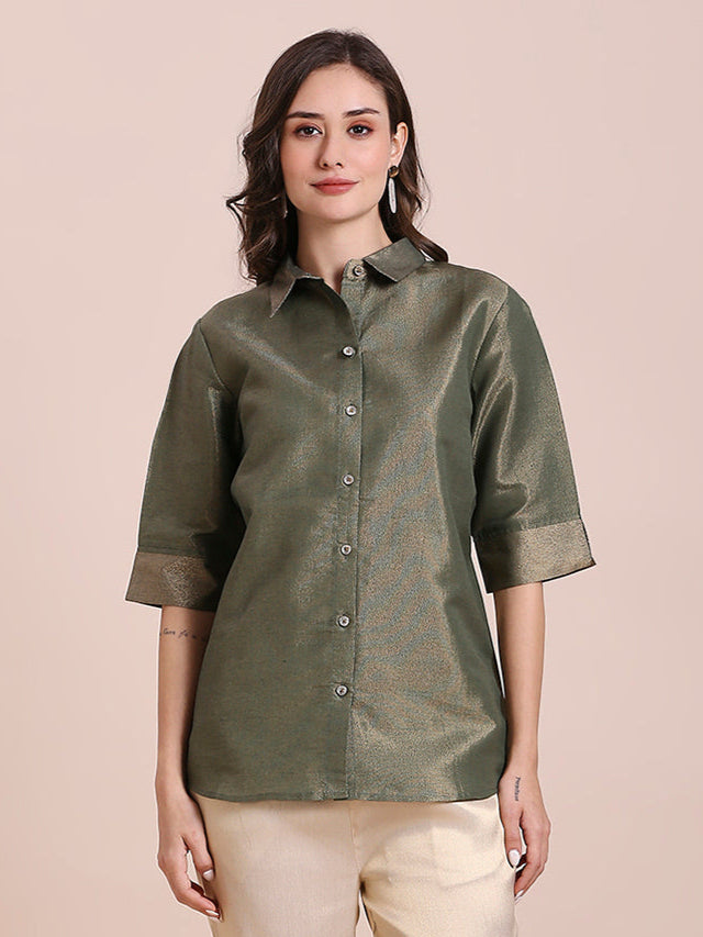 Solid Metallic Olive Green Shirt