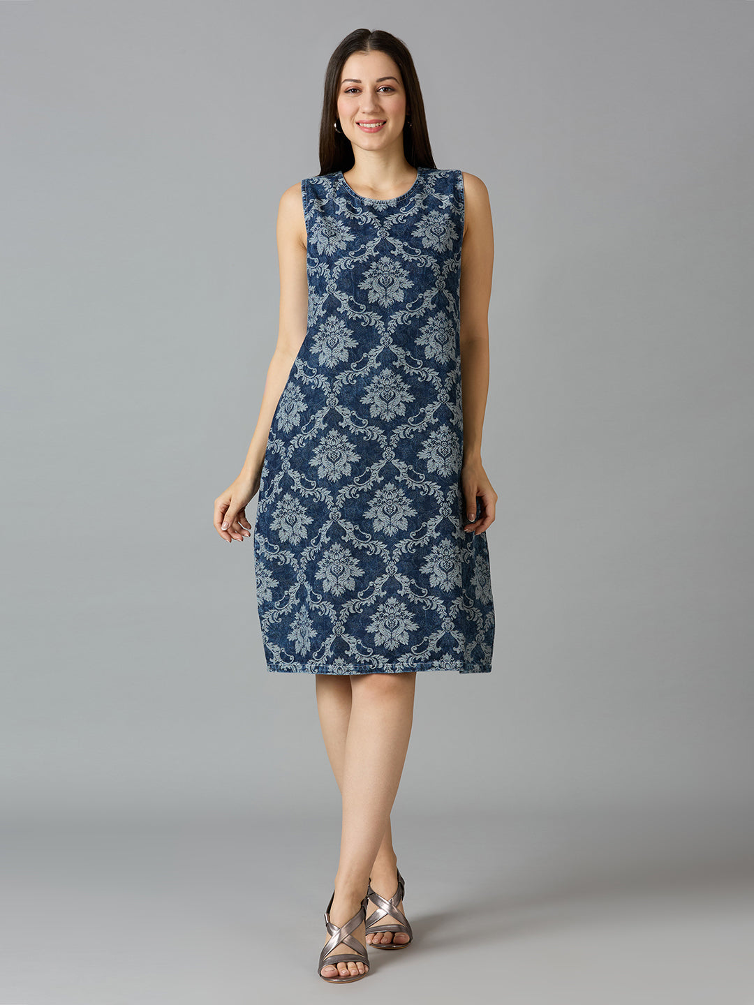 Denim Brocade Tapestry Design Shift Dress - Pre Order