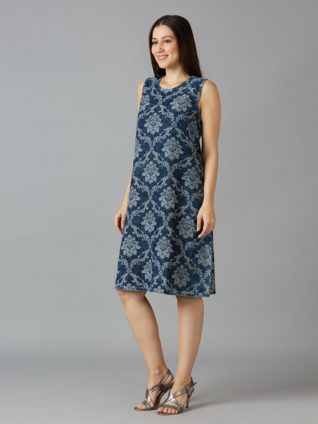 Denim Brocade Tapestry Design Shift Dress - Pre Order