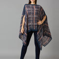 Brocade Checks Printed Multi Pleated Poncho