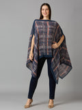 Multi Checks Printed Off Shoulder Brocade Pleated Poncho-Pre Order