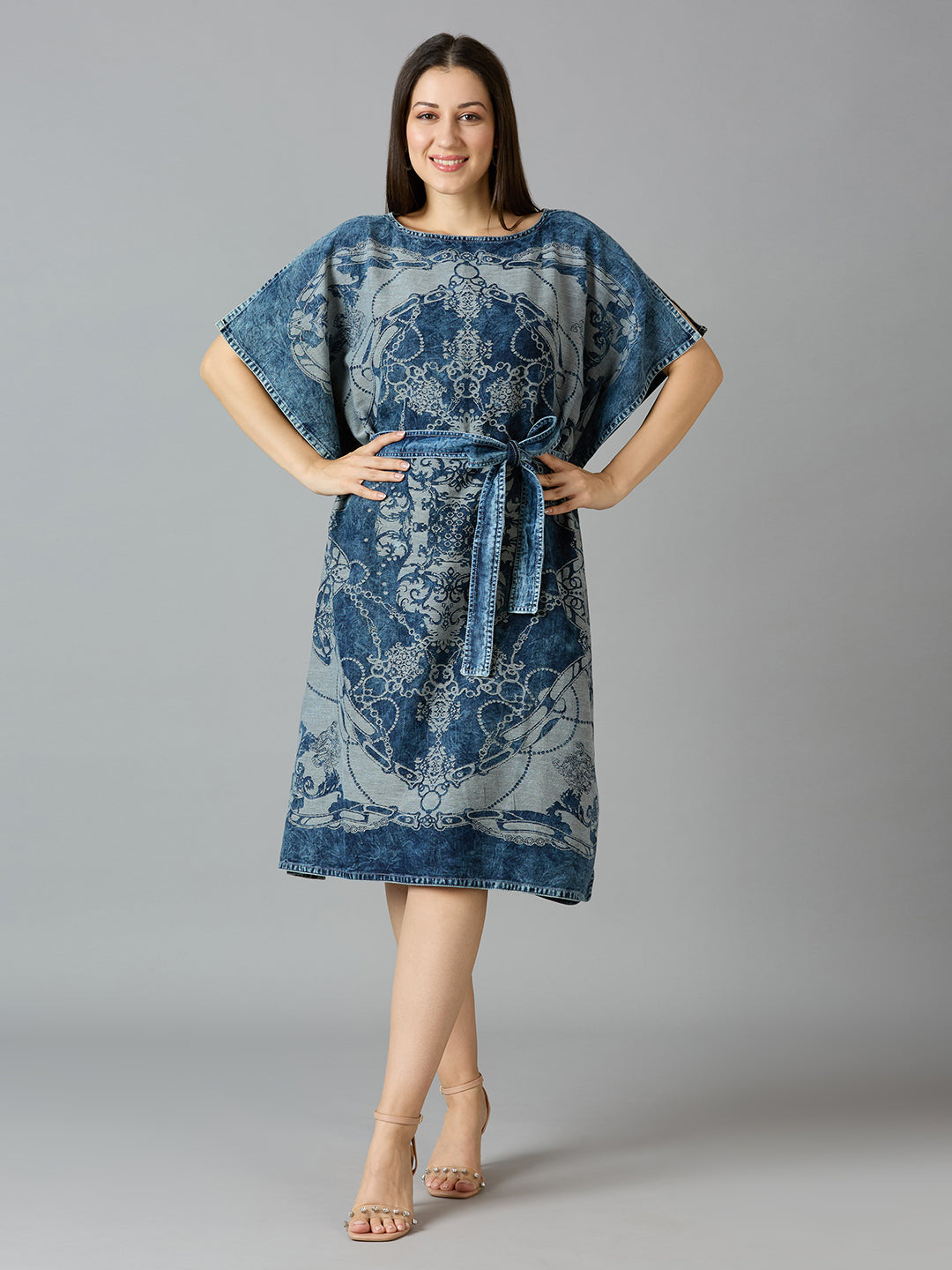 Brocade Ropes & Chains Design Denim Dress