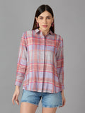 Pink Checks Printed Metallic Button Down Shirt