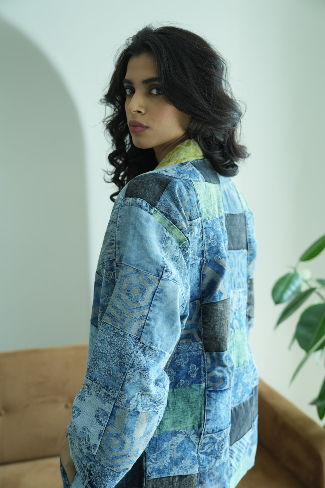 Denim Brocade Patchwork Short Jacket-Pre Order