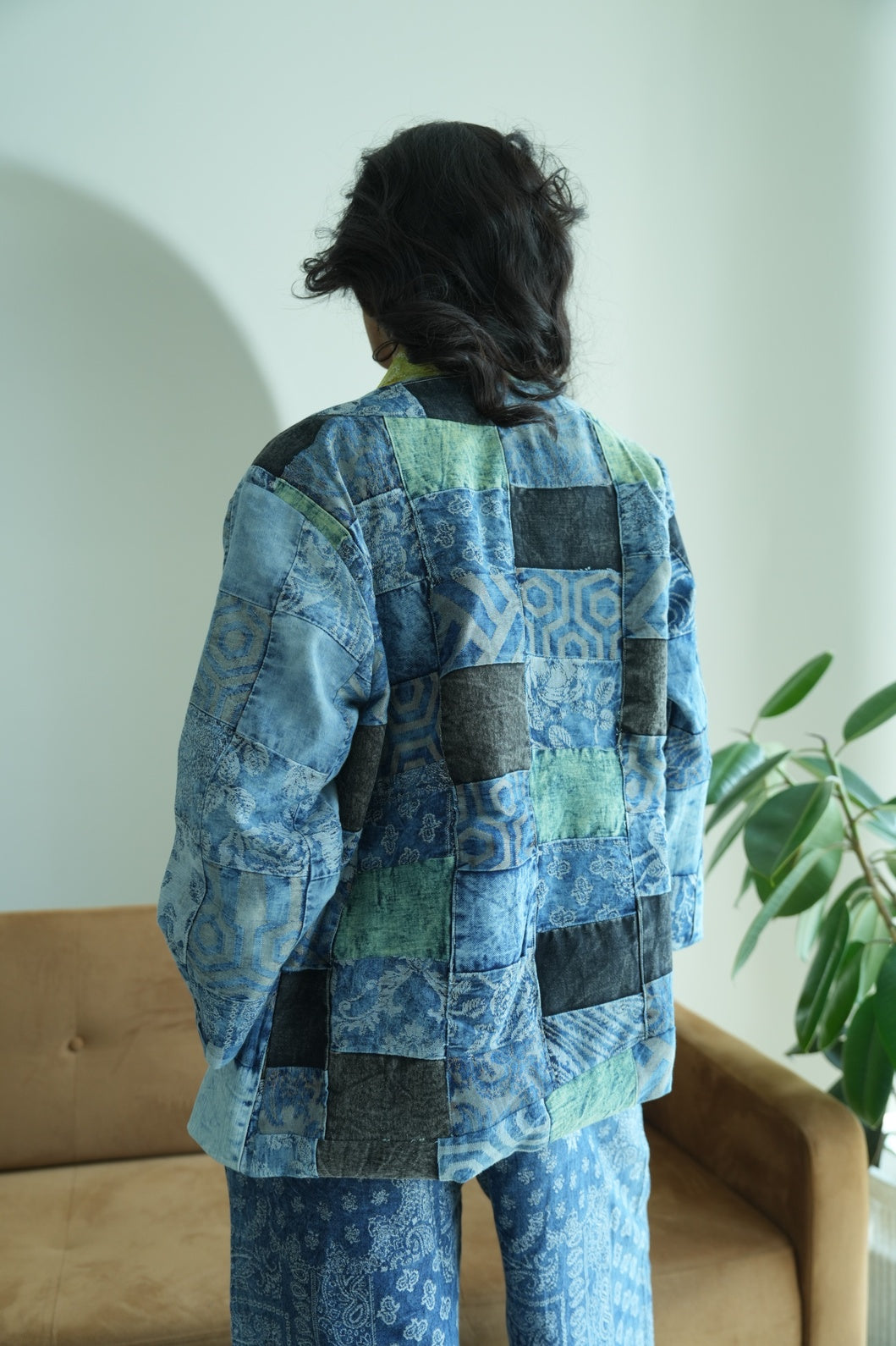 Denim Brocade Patchwork Short Jacket-Pre Order