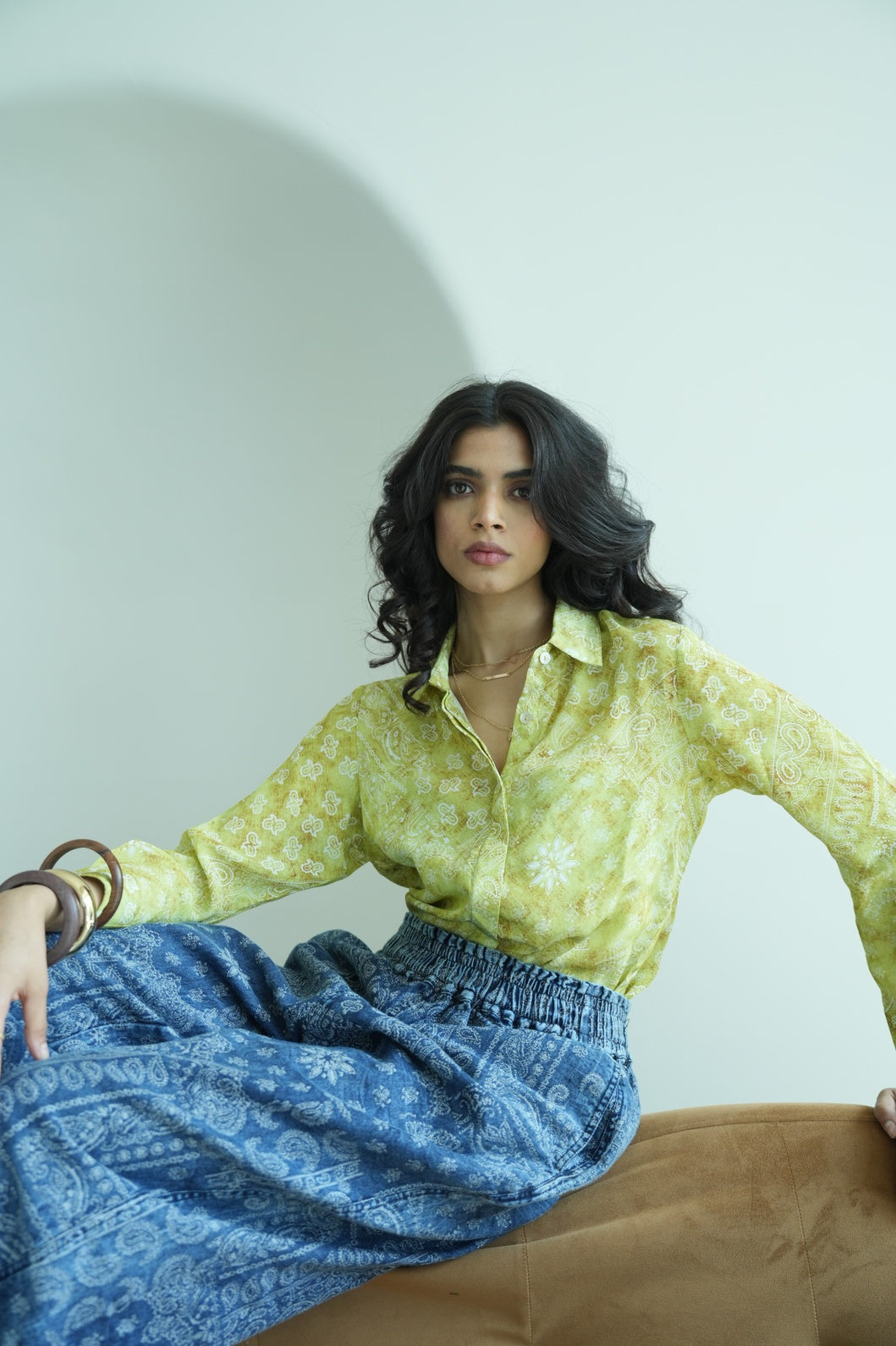 Lime Bandana Printed Short Viscose Top