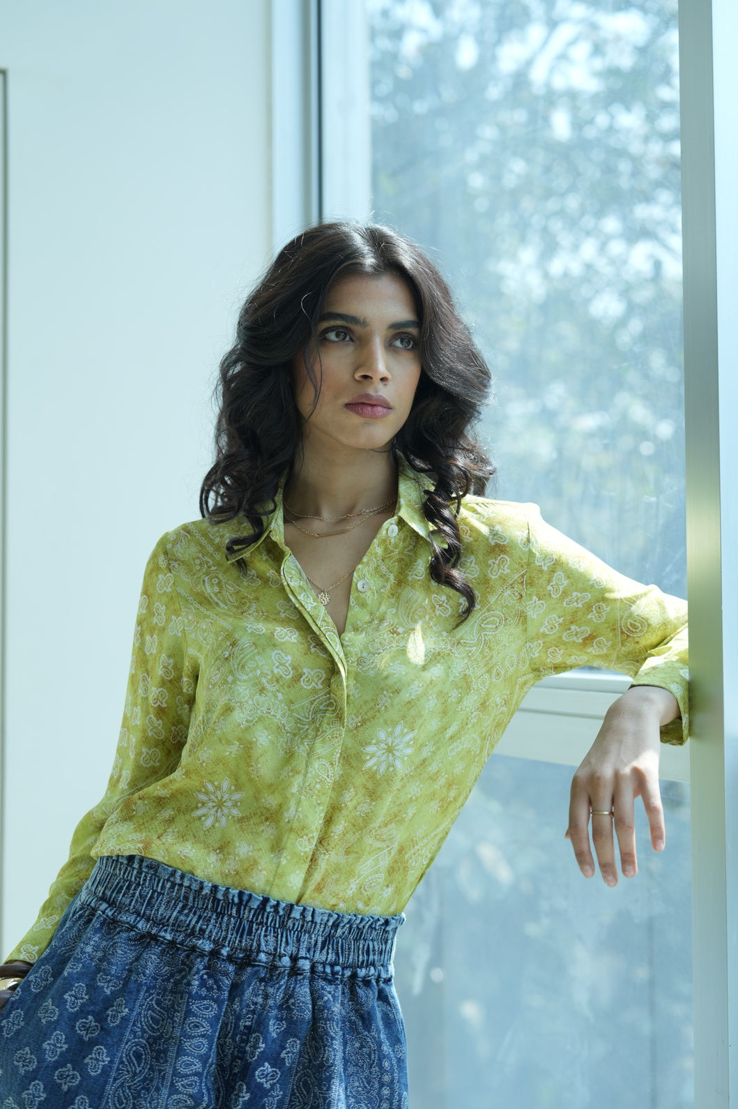 Viscose Bandana Printed Lime Short Top