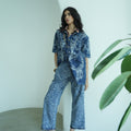 Denim Brocade Paisley Slim Pants