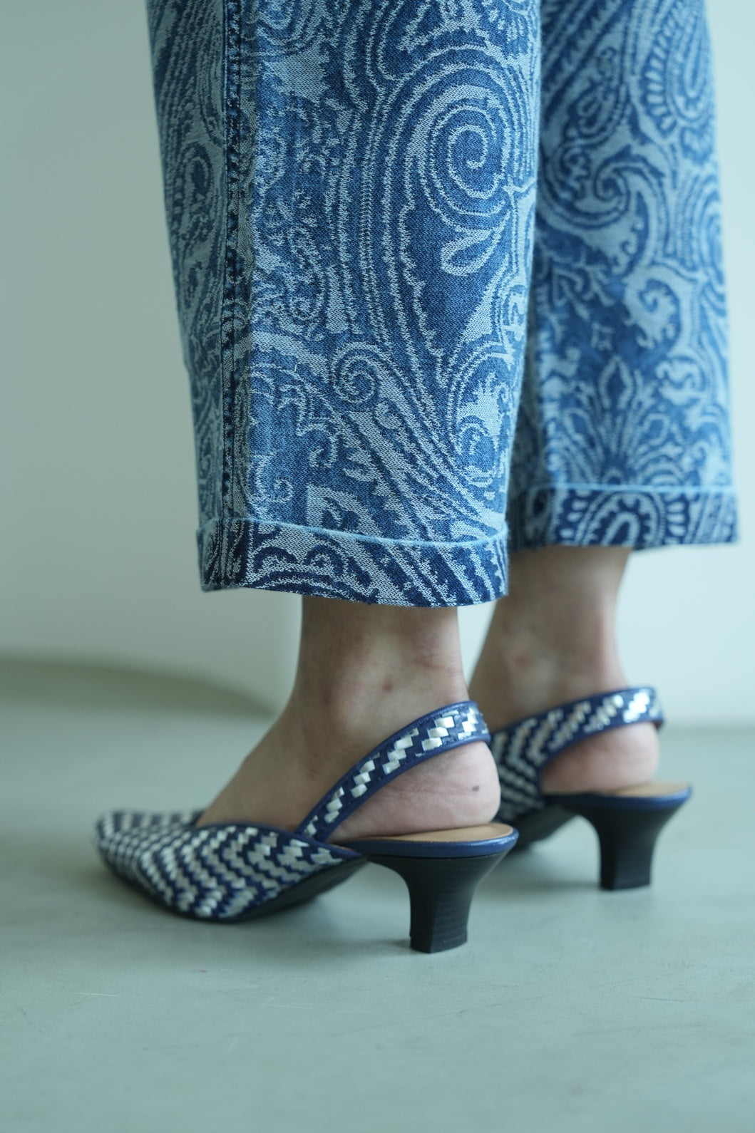 Denim Metallic Brocade Paisley Slim Pants