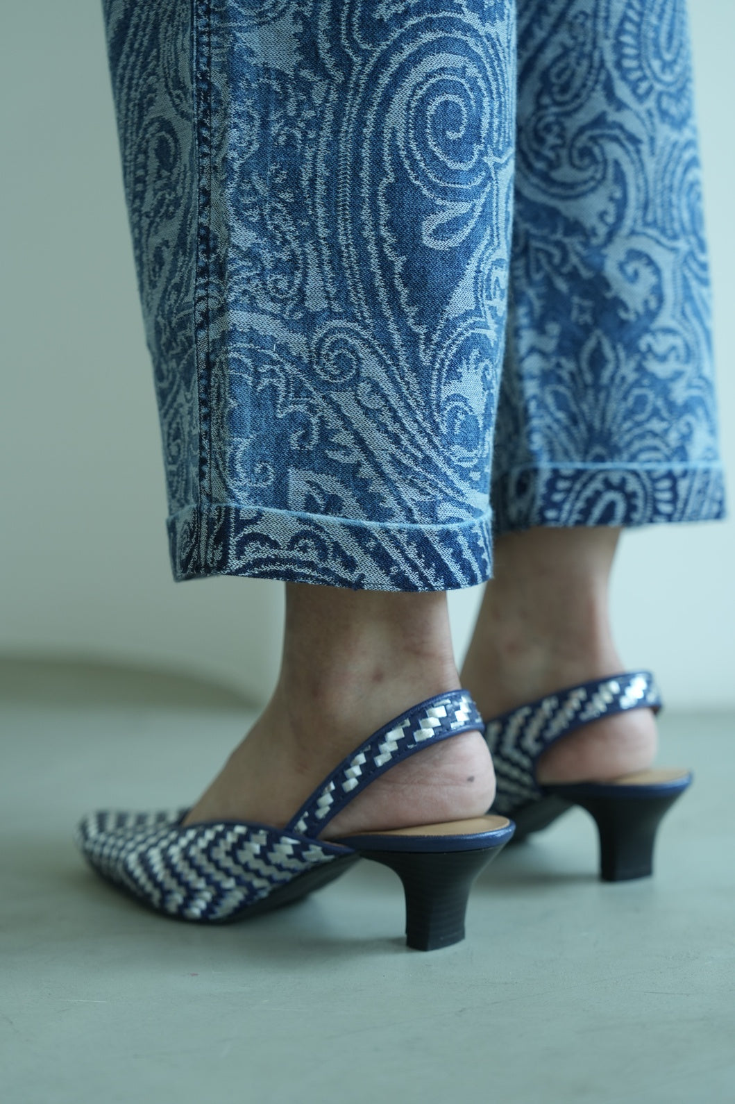 Denim Metallic Brocade Paisley Slim Pants