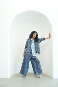 Denim Metallic Brocade Geometric Flare Pants-Pre Order