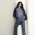 Brocade Denim Metallic Straight Pants