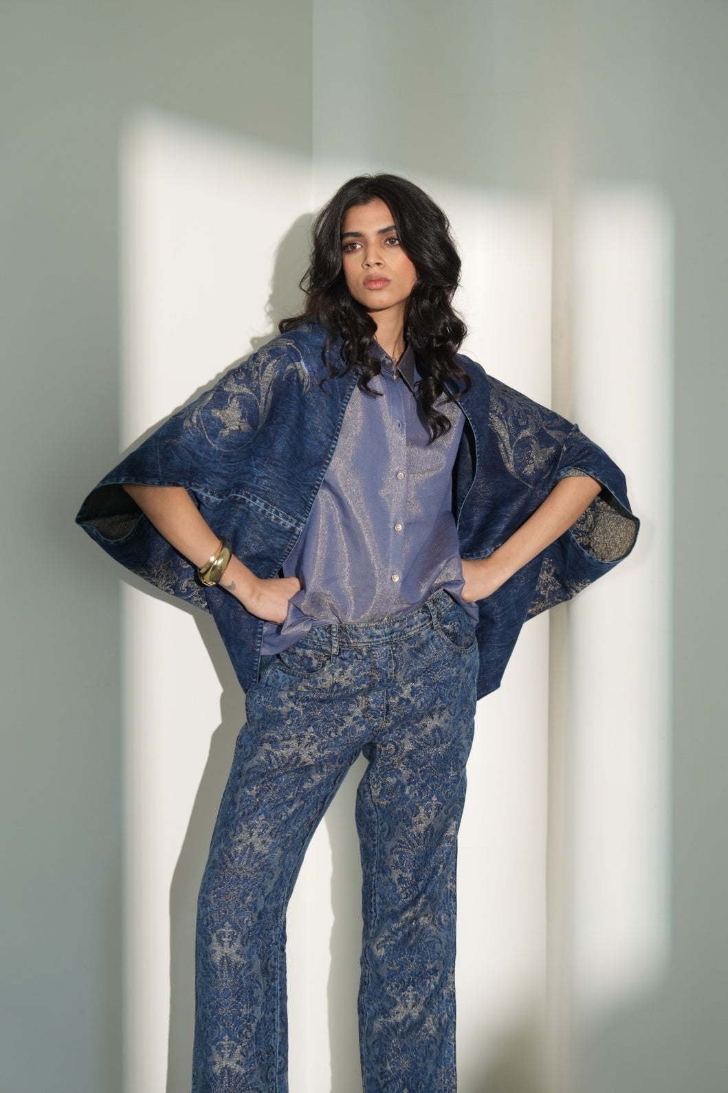 Denim King Design Brocade Metallic cape