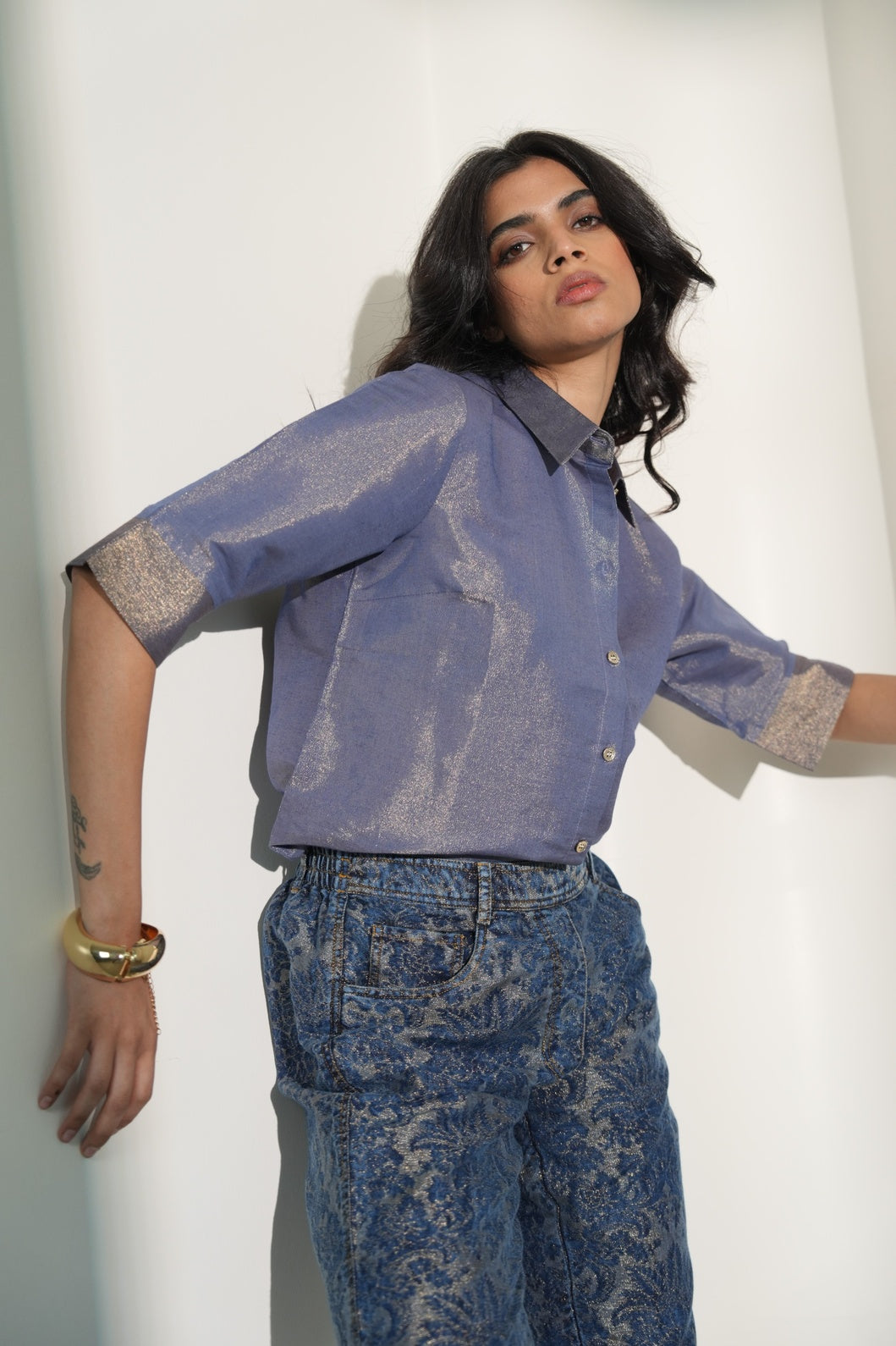 Solid Metallic Navy Shirt