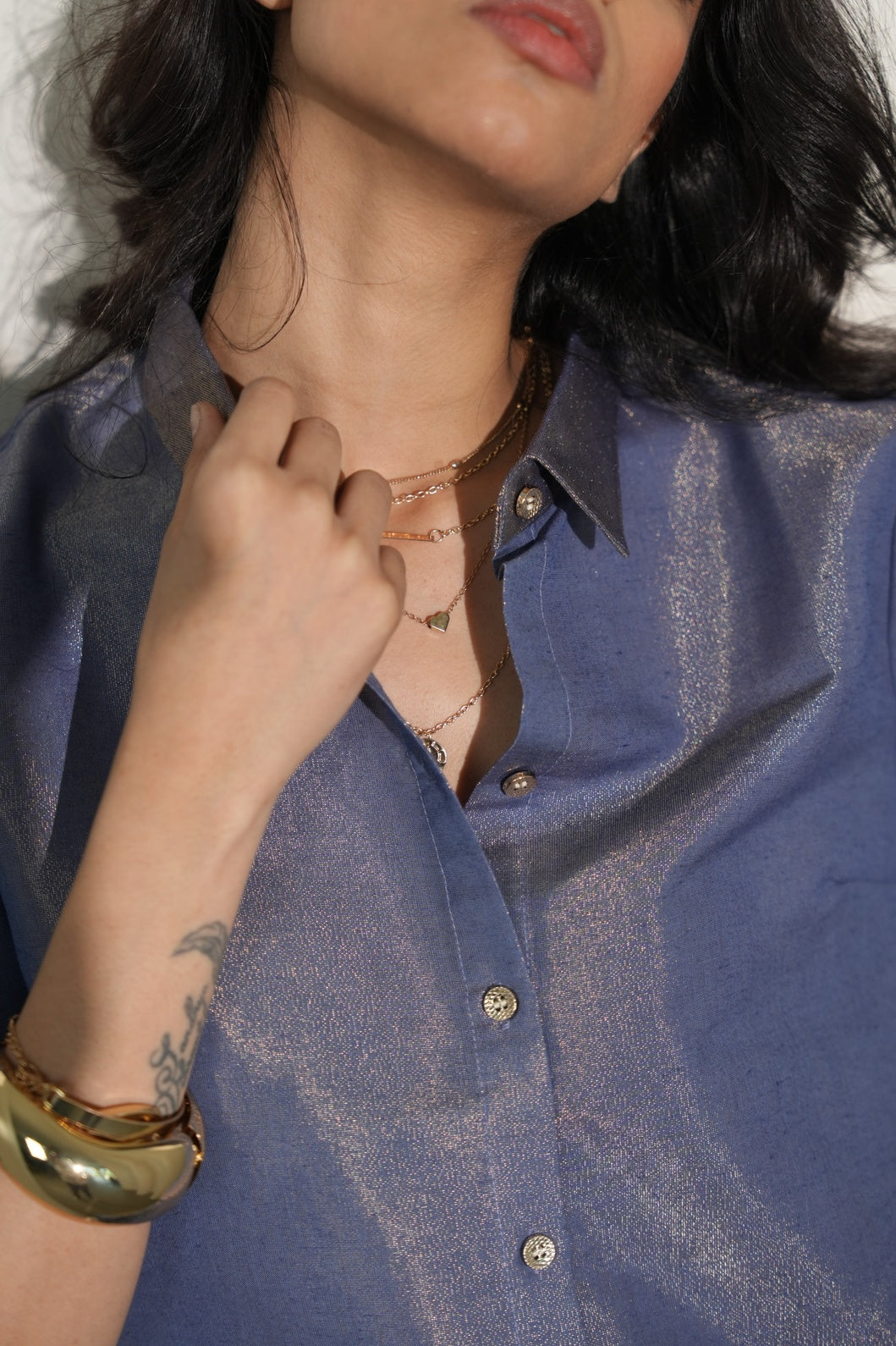 Navy Solid Colored Metallic Shirt