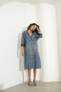 Denim Metallic Brocade Long Jacket - Pre Order