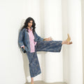 Brocade Denim Metallic Straight Pants