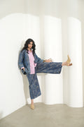 Denim Metallic Brocade Straight Pants -  Pre Order