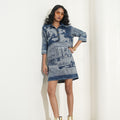 Brocade Self Design Denim Blue Shirt Dress