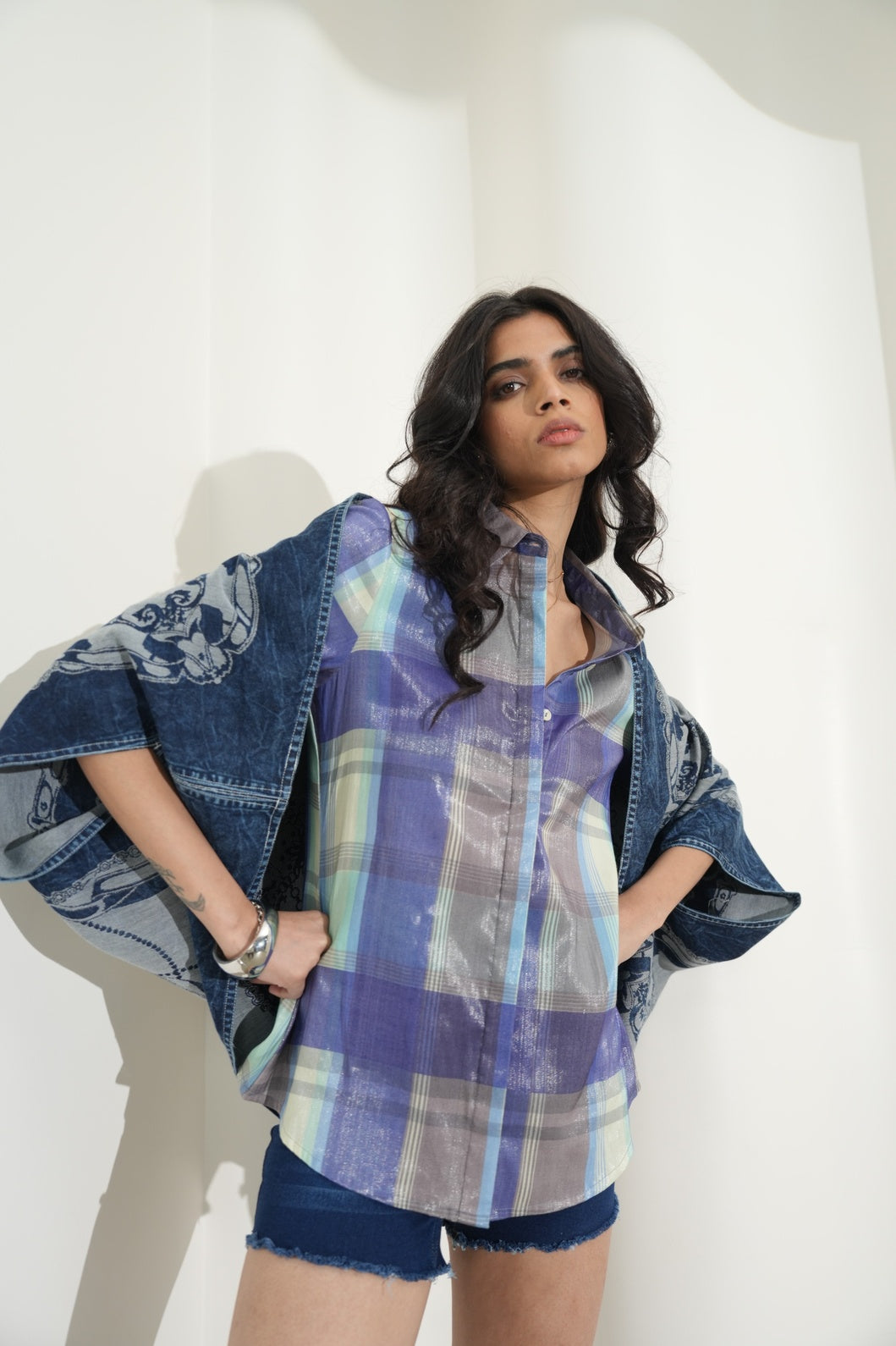 Denim Ropes & Chains Design Brocade Cape