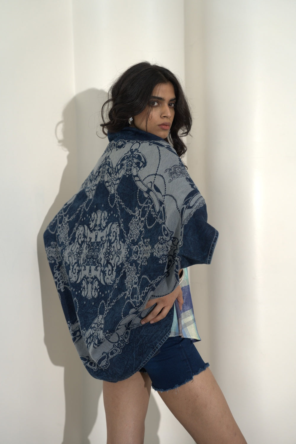 Denim Ropes & Chains Design Brocade Cape