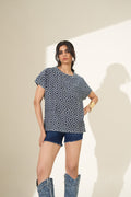 Denim Geometric Designed Brocade Top-Pre Order