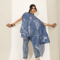 Brocade Denim Paisley Design Pleated Poncho