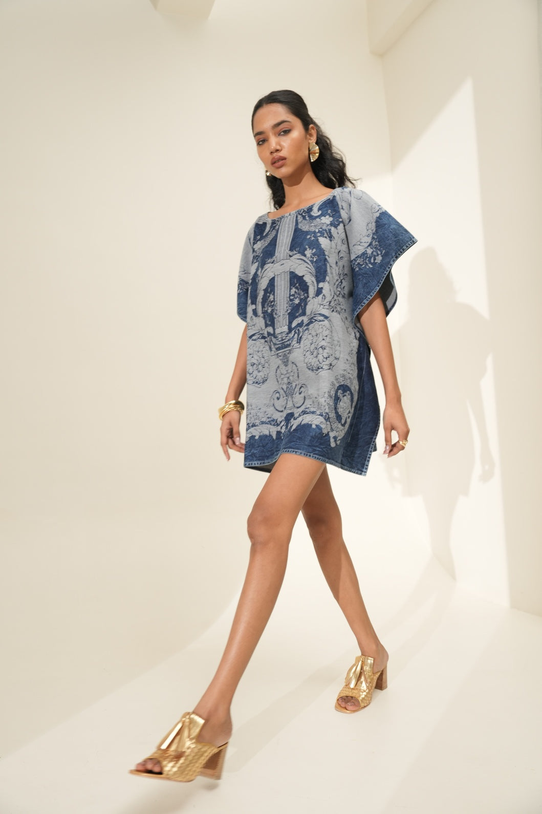 Denim Brocade Filigree Designed Top