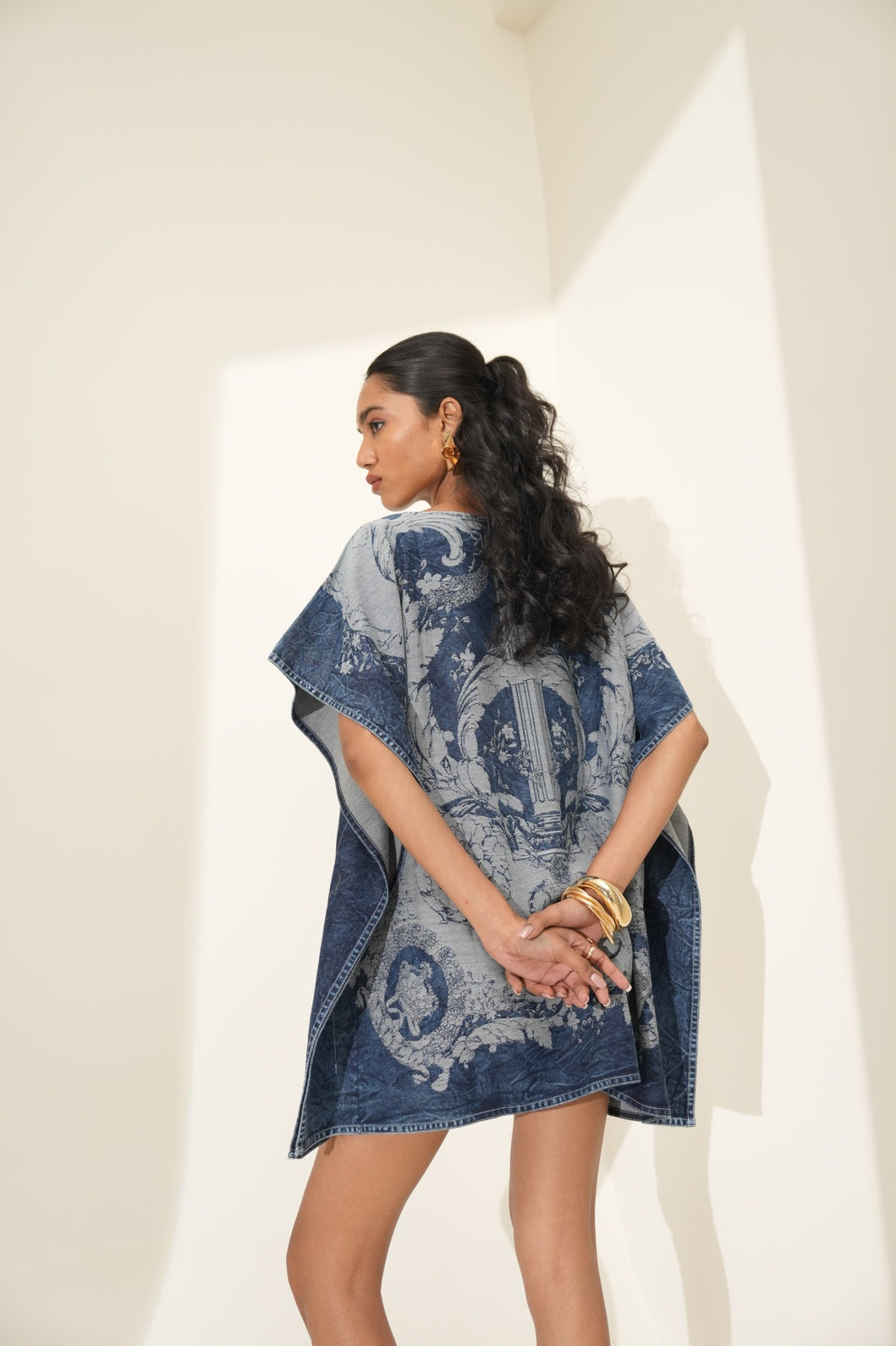 Denim Filigree Designed Brocade  Top