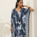 Denim Blue Floral Printed Kaftan Dress