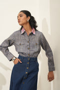 Brocade Houndstooth Design Metallic shirt -Pre Order