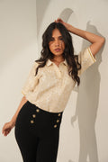 Ivory Gold Tapestry Designed Brocade T-Shirt