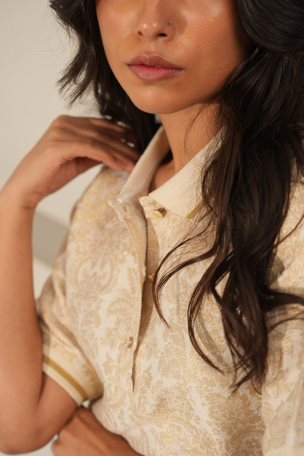 Ivory Gold Tapestry Designed Brocade T-Shirt