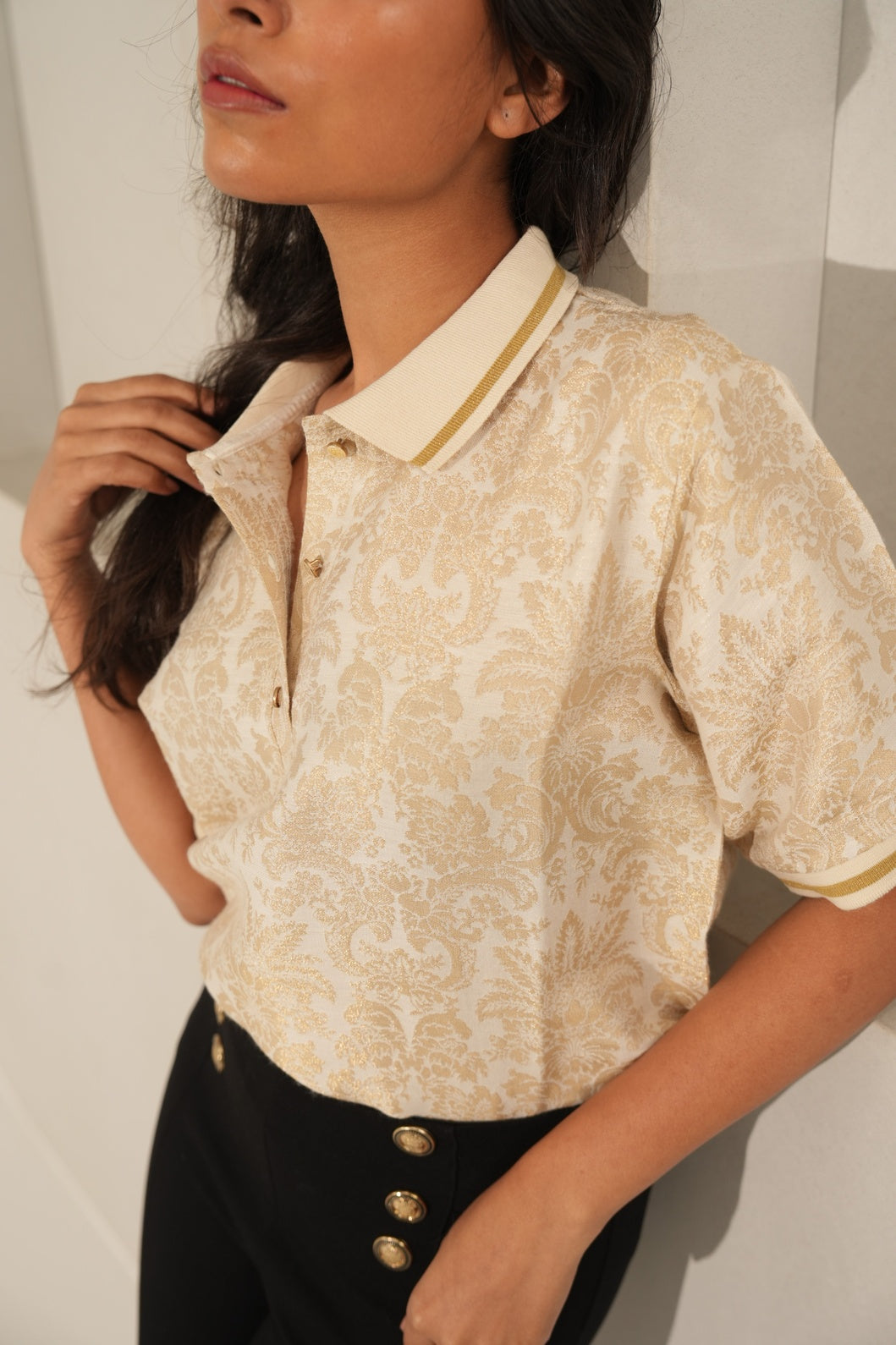 Ivory Gold Tapestry Designed Brocade T-Shirt