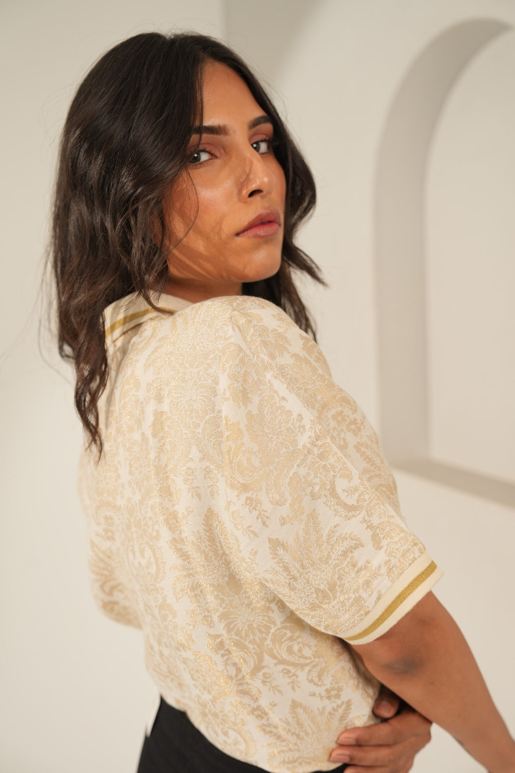 Ivory Gold Tapestry Designed Brocade T-Shirt