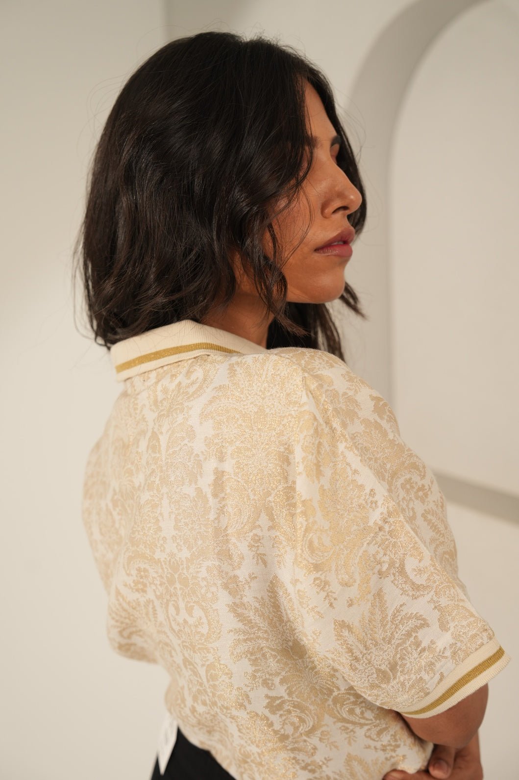 Ivory Gold Tapestry Designed Brocade T-Shirt