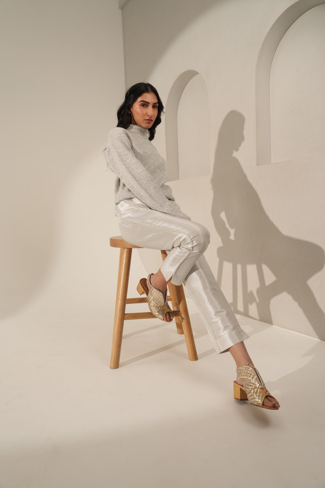 Silver Zigzag Dobby Design Brocade Pant