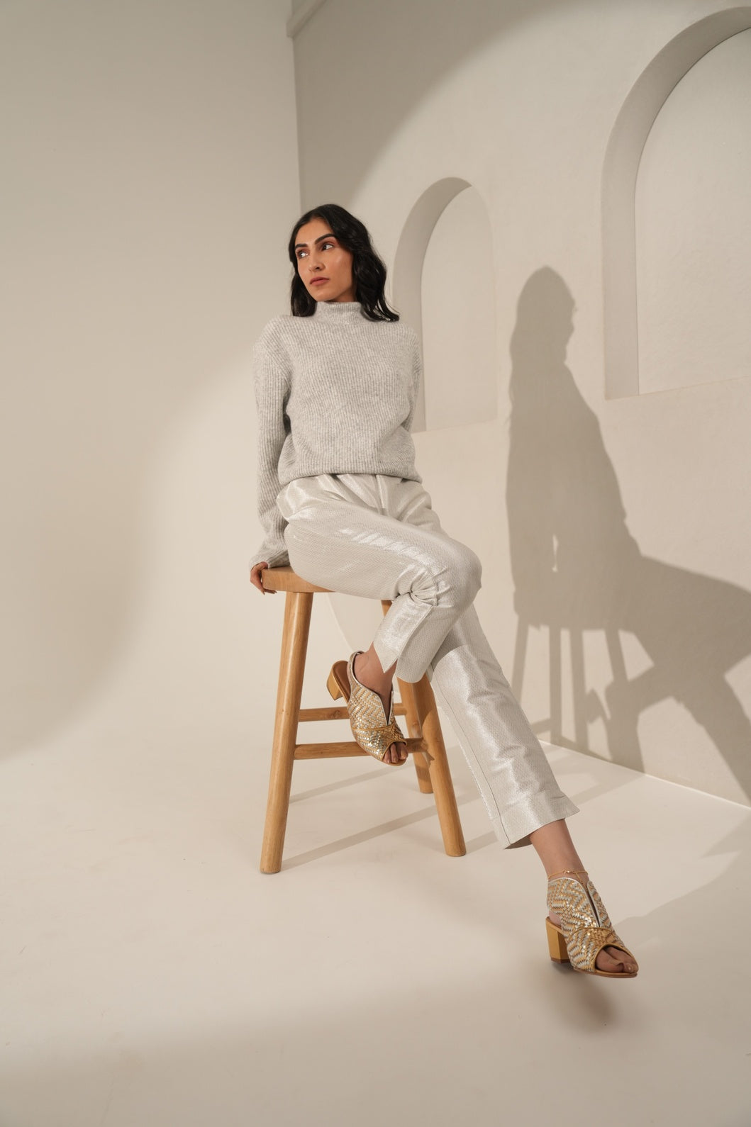 Silver Zigzag Dobby Design Brocade Pant