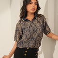 Brocade Tapestry Design Navy T-Shirt