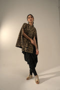 Black Floral Designed Brocade Cape Jacket