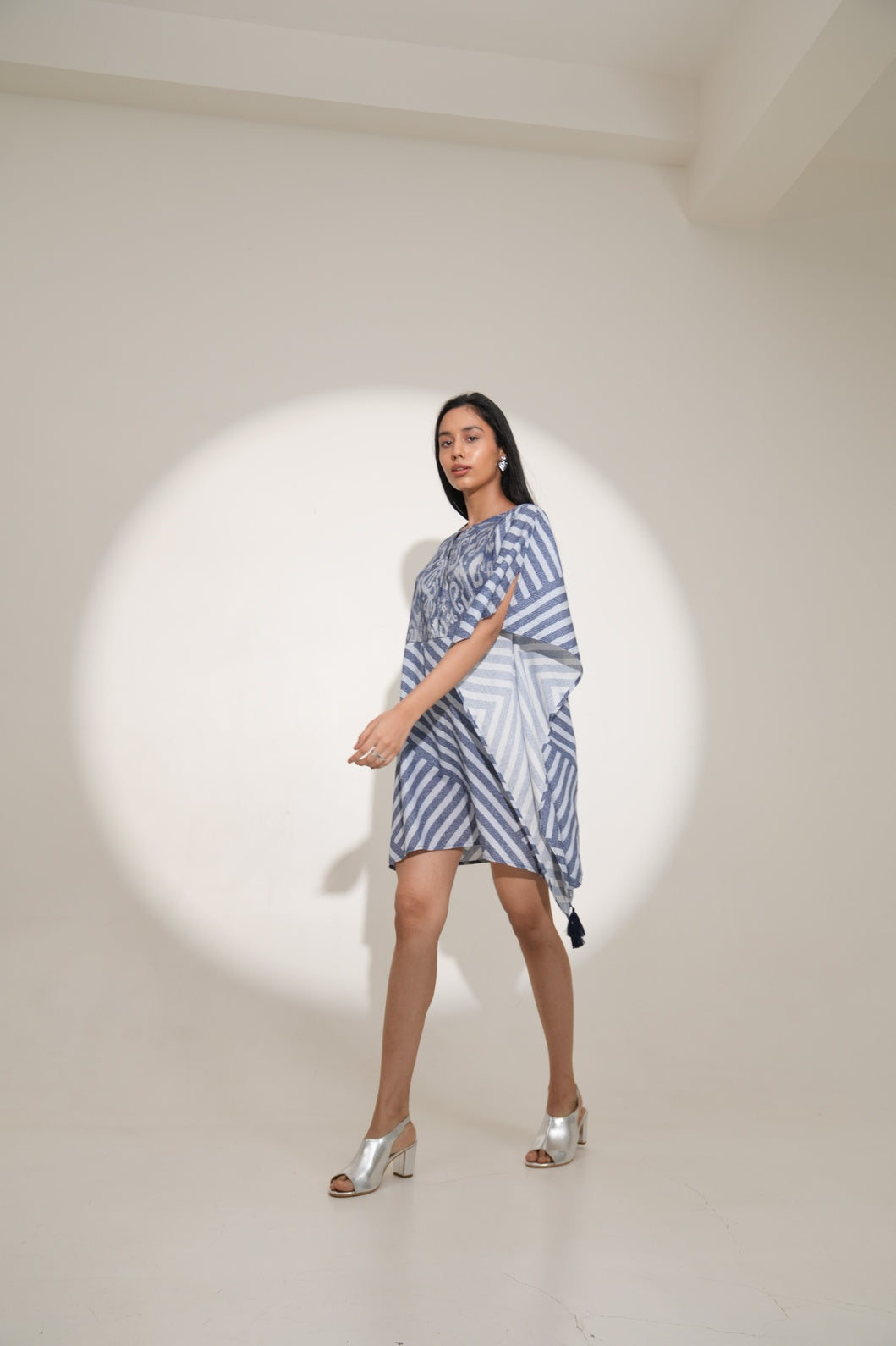 Denim Geometric Printed Poncho Dress-Pre Order
