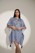Denim Geometric Printed Poncho Dress-Pre Order